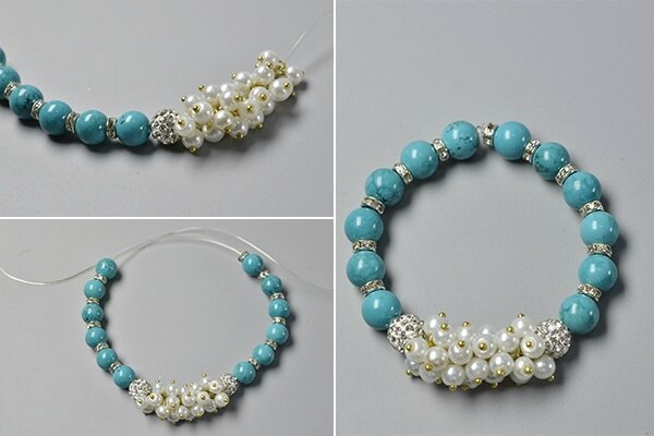 How to Make a Simple Beaded Bracelet with Turquoise Beads and Pearl Beads 4