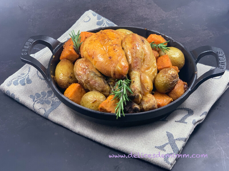 Coquelet rôti aux patates douces et aux petites grenailles 5