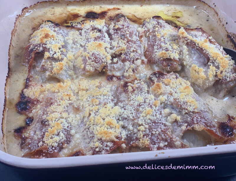 Gratin de chicons (endives) au jambon cru et au parmesan