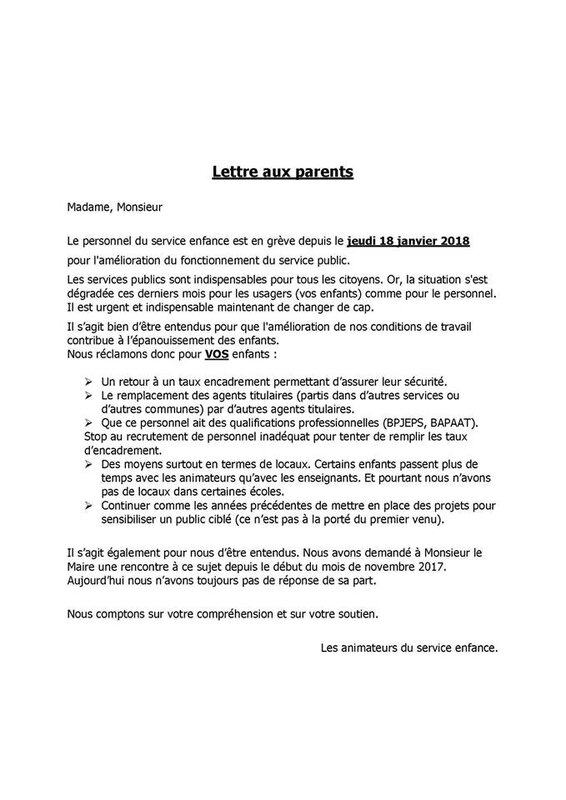 lettre aux parents d'éléves