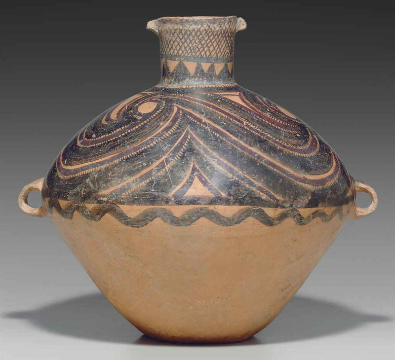 A large painted red pottery jar, Neolithic period, Banshan culture, Gansu