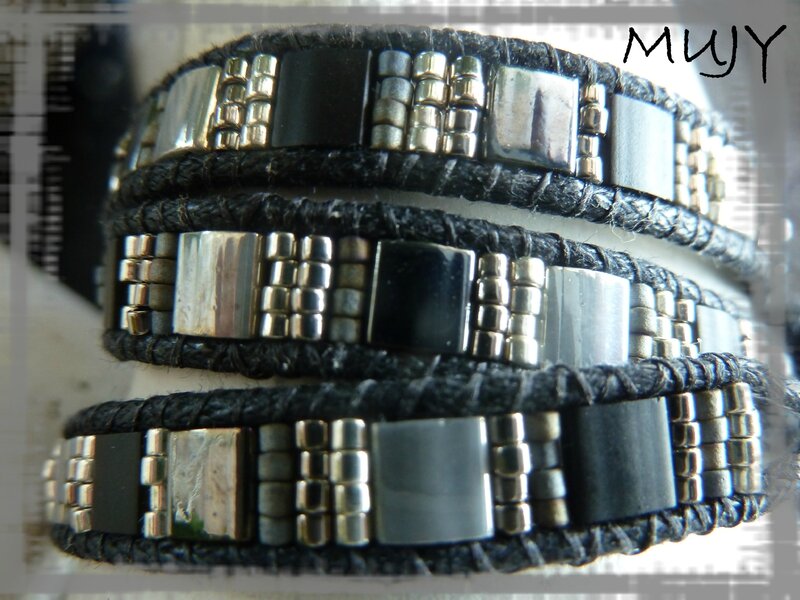bracelet Wrap noir et gris 3 tours détail suite