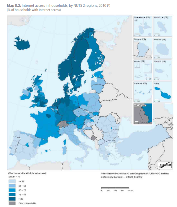 taux acces internet regions en europe