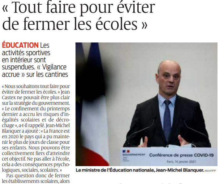 2021 01 15 SO Tout faire pour éviter de fermer les écoles