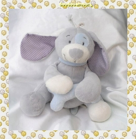 Doudou Peluche Chien Musical Arthur Peluche Bleu Et Gris Noukie's