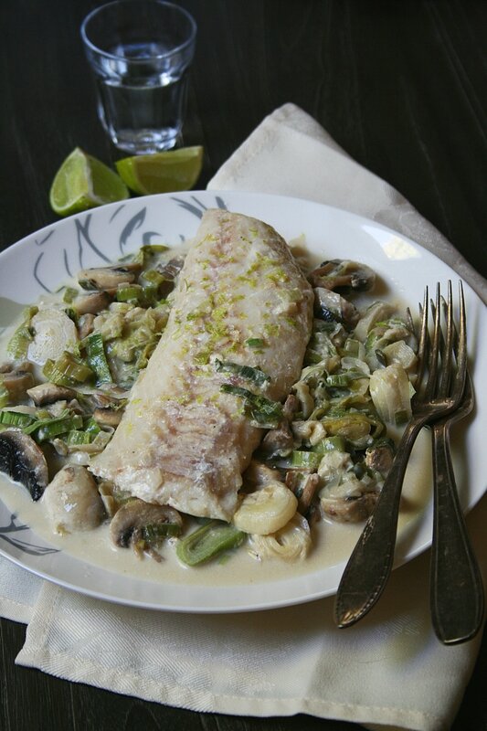 Blanquette de cabilaud aux poireaux champignons et citron vert