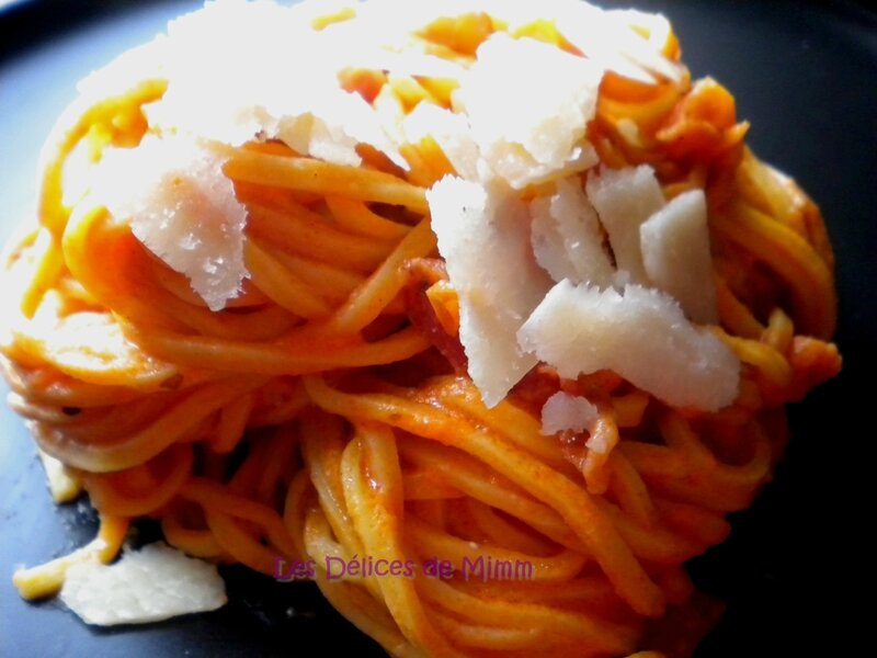Pâtes sauce tomates, pancetta et mascarpone 4