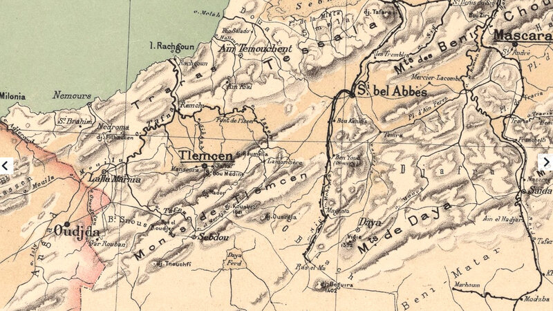Algérie, carte Niox, 1884, Aïn Temouchent, Tlemcen, Sebdou, Daya, Sidi bel Abbès