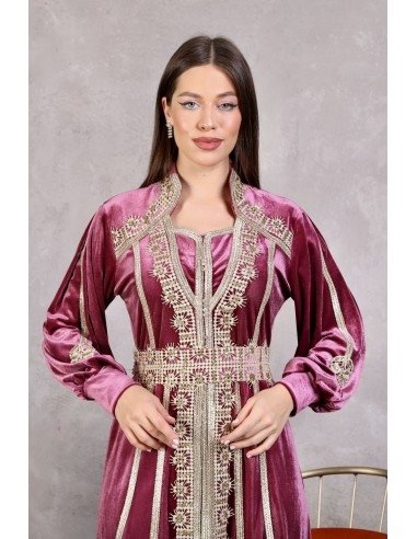 caftan-marocain-velours-rose-poudre-dore-robe-oriental-moderne-dc22