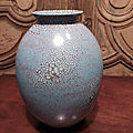 Ancien Vase <b>Céramique</b> Bleue Turquoise Décor Style Galuchat 
