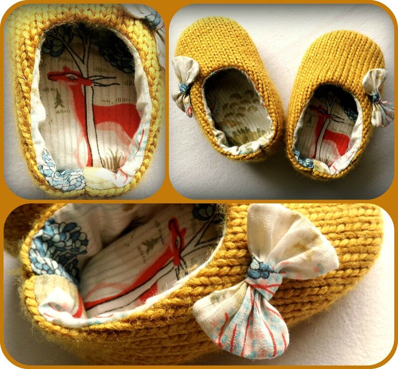 Chaussons moutarde et noeud Collage fév 14