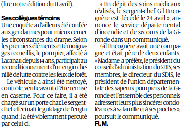 2020 04 26 SO Un pompier décède suite à un accident2