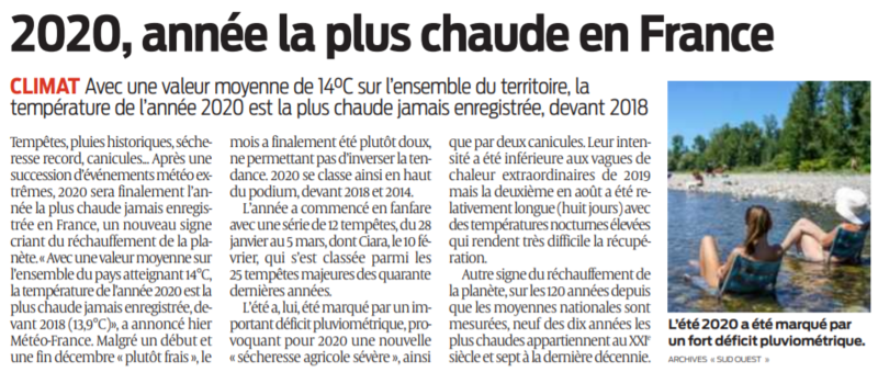 2020 12 30 SO 2020 année la plus chaude en France
