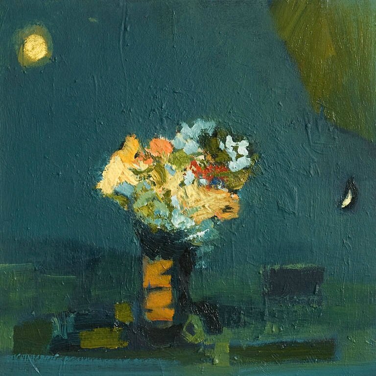 2013_Moon_and_Flowers_oil_linen_24_x_24_ jenniçfer hornhyak