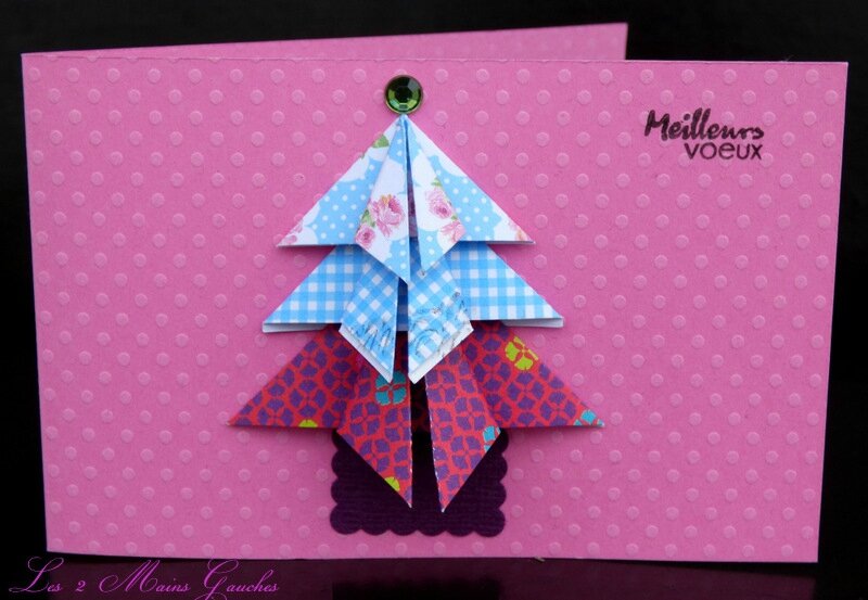 mini-carte de voeux rose sapin origami bleu rose et violet
