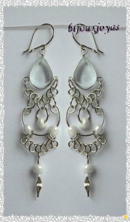 Boucles D'Oreilles Lynda Verre Murano Blanc Argent D'Alpaca Artisanat Du Pérou