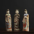Trois statuettes féminines, Chine, Époque des Wei, ca <b>6</b>° <b>siècle</b>