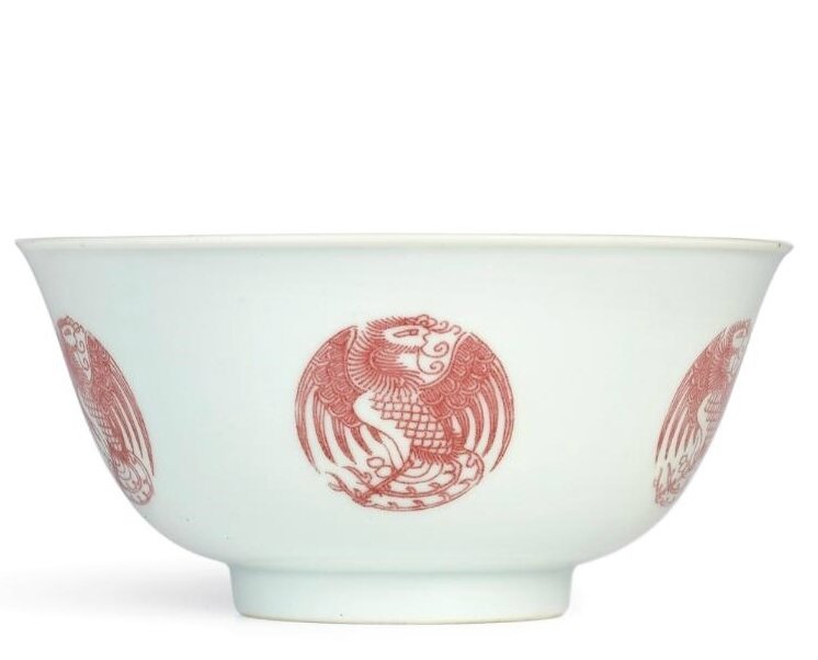 A copper-red 'Phoenix Medallion' bowl, seal mark and period of Daoguang