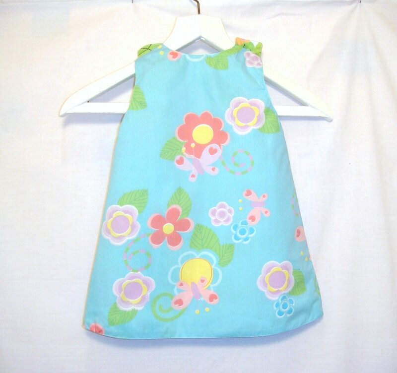 Robe réversible 12-18 mois grenouilles papillons bleu ciel dos