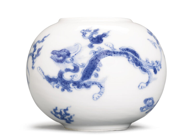 A blue and white ‘dragon’ waterpot, Qing dynasty, 18th century