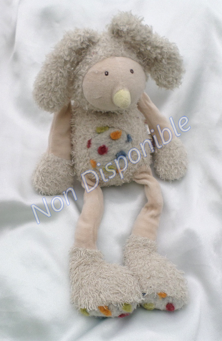 Doudou Peluche Lapin Taptap Zazous Bouclette Beige Pois Sur le Ventre Moulin Roty