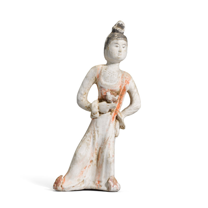 A painted pottery figure of a lady, Tang dynasty