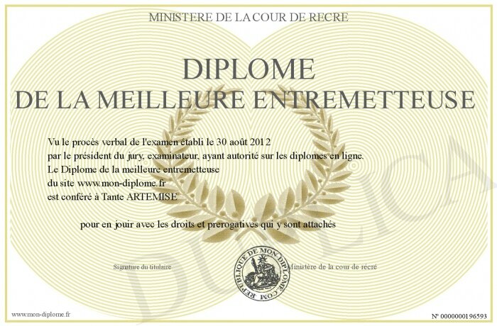 700-196593-Diplome de la meilleure entremetteuse