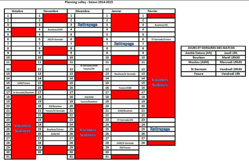 Planning volley- Saison 2014-2015