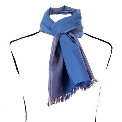 foulard rayures graphiques bleu Soieries du Mékong