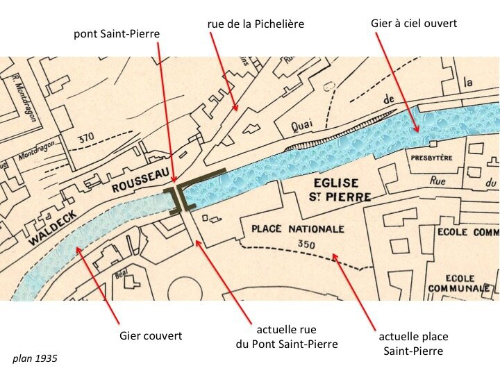 plan 1935 pont Saint-Pierre légendé