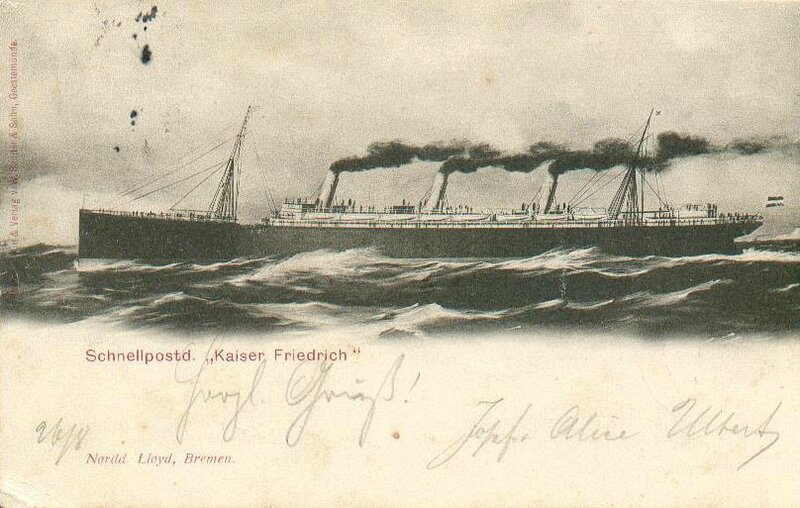 Carte postale présentant le Kaiser Friedrich sous les couleurs de la NDL