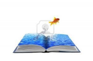 10489330-golden-fish-jumping-across-water-book-conceptual-idea