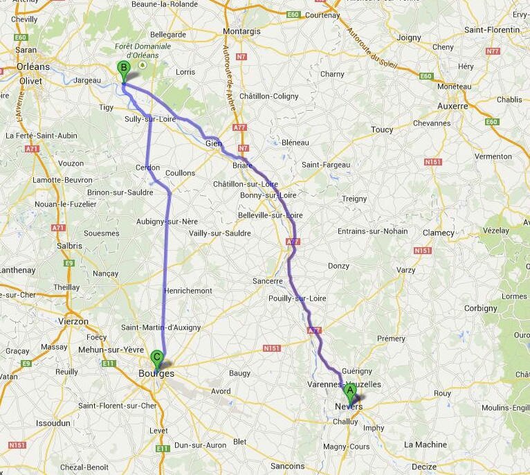 Carte google maps Bourges Nevers