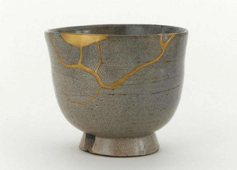 Tea bowl, possibly Satsuma ware; possibly Kagoshima prefecture, Japan, Edo period, 17th century; stoneware with clear, crackled glaze, stained by ink; gold lacquer repairs; Gift of Charles Lang Freer, F1904
