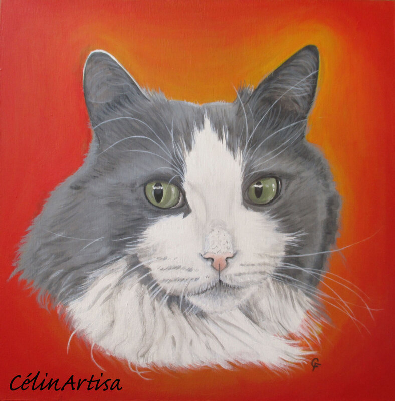 "Portrait chat Bertil" - acrylique sur bois