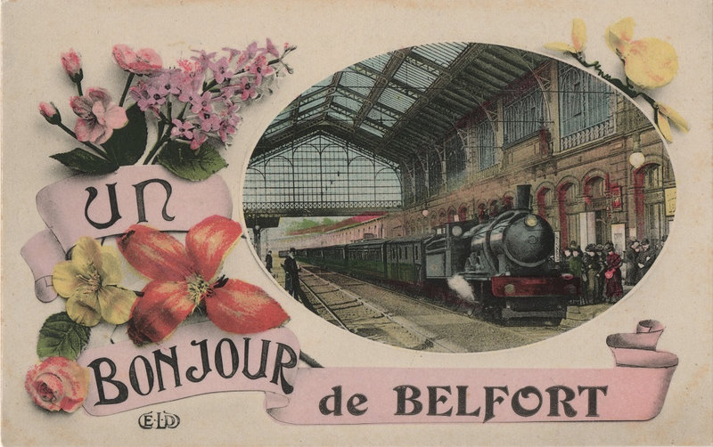 CPA Belfort Gare Train Un bonjour BF R