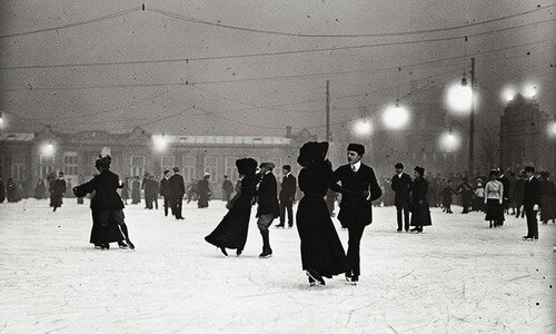 Ice skating by night in Vienna circa 1910