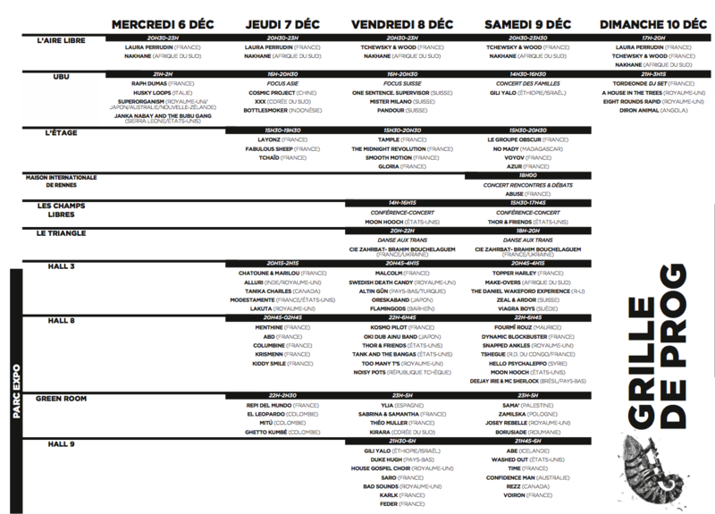programmation grille festival Les Rencontres Trans Musicales Rennes 2017 39 édition