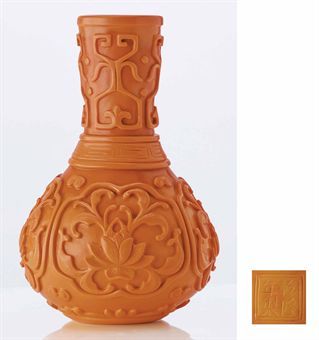 a_rare_imperial_carved_opaque_orange_glass_pear_shaped_vase_qianlong_e_d5379606h