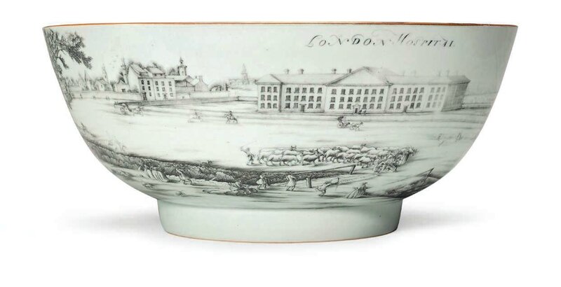 A Very rare grisaille 'London Hospital' bowl, second half 18th century