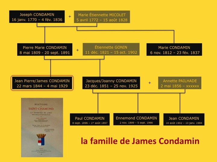 tableau généalogique James Condamin (Michel Renard)