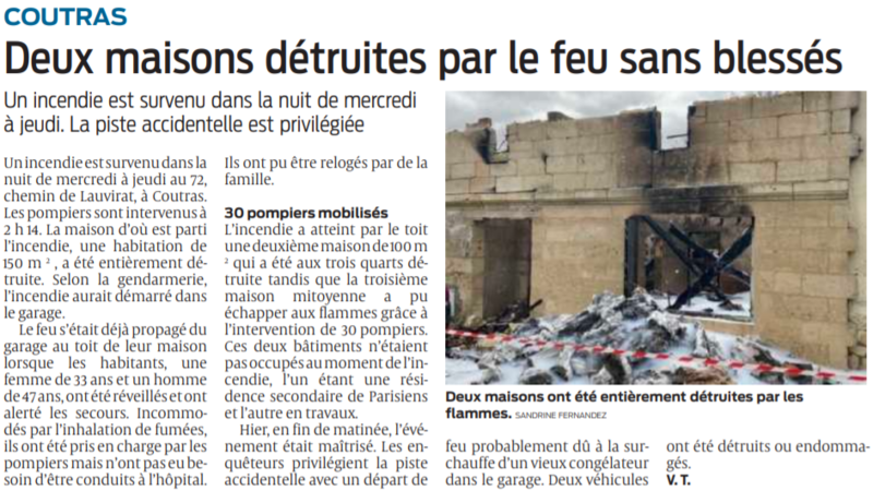 2021 03 12 SO Coutras Deux maisons détruites par le feu sans blessés
