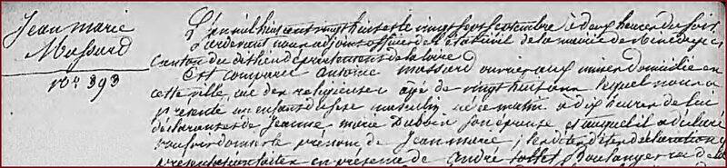Acte de naissance de Jean Marie MASSARD - AD42