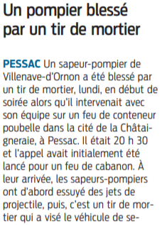 2021 12 15 SO Un pompier blessé par un tir de mortier