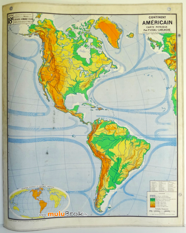 CARTE-VIDAL-LABLACHE-Continent-Américain-muette-muluBrok-Brocante