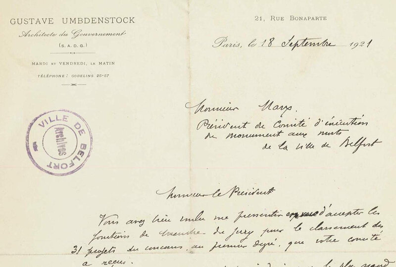 1921 09 18 Courrier Archi G Umbdenstock accepte être juré R