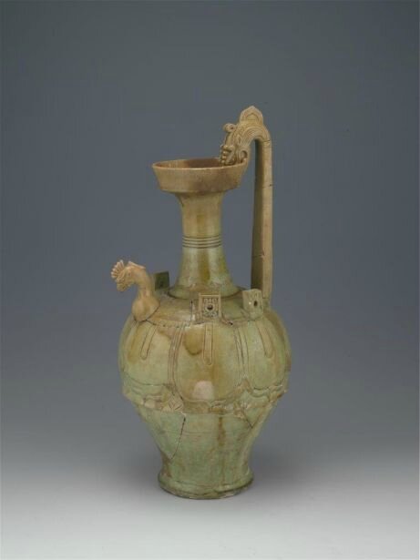 Celadon Ewer with Chicken-Head Spout and Dragon Handle