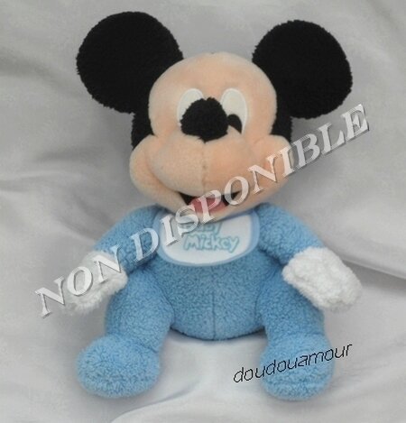 Doudou Peluche Mickey Disneyland Bleu Mains Blanc Bavoir Blanc Baby Mickey Disney