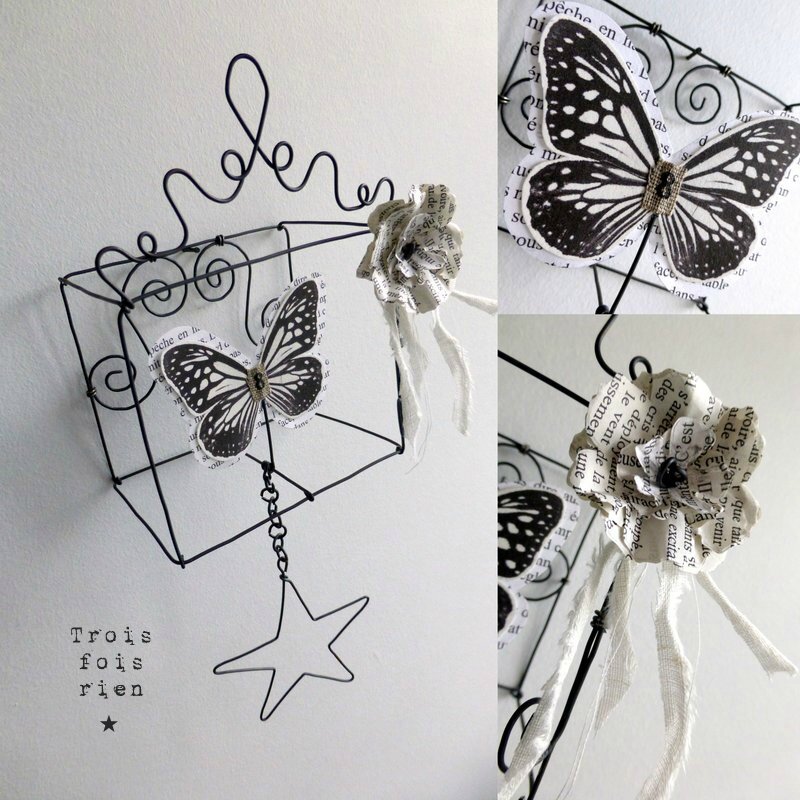 Mini Box fil de fer papillon papier, fleur papier N° 2B