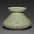 A rare incised yuezhou celadon leys jar, zhadou, Southern Dynasties-Sui dynasty, <b>6th</b> <b>century</b>